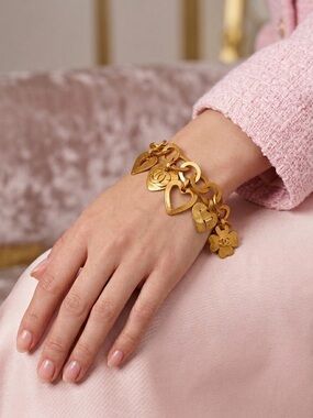 Chanel Collectible Gold-Tone Heart Charm Bracelet from 1995 Barbie Collection